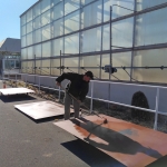 Kai priming the steel floor panels at SAM, Biosphere 2