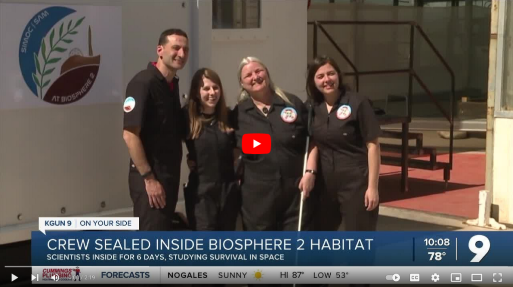 Arizona television station KGUN covers the first team entering SAM at Biosphere 2