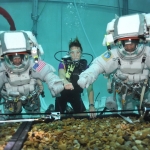 Tim Peake, Dottie and Kimiya training for NEEMO in NASA's Neutral Bouyancy Lab