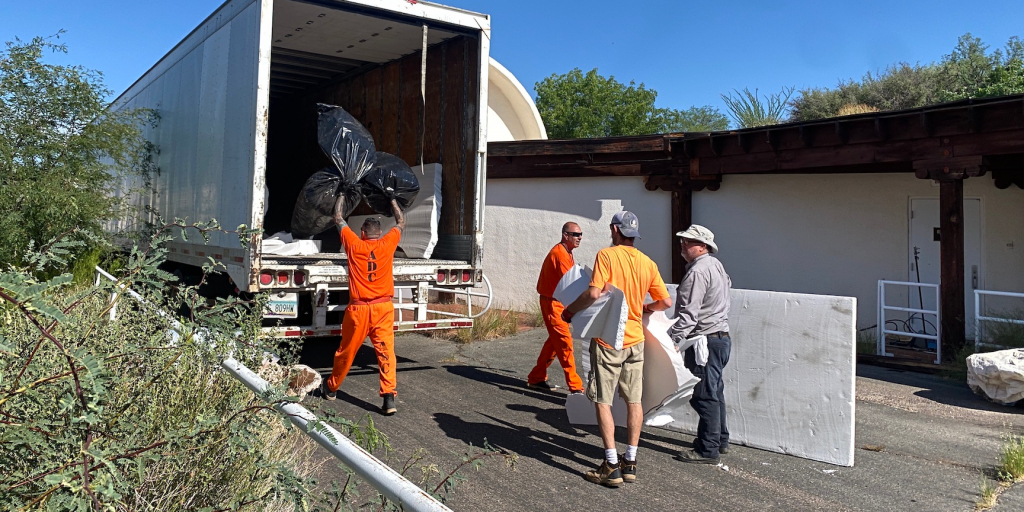 EBM Recycling of Florence, Arizona picking up left over styrofoam from the SAM Mars yard construction