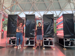 Luna Powell and Atila Meszaros at SAM, following the first, complete configuration of an experiment in bioregeneration.